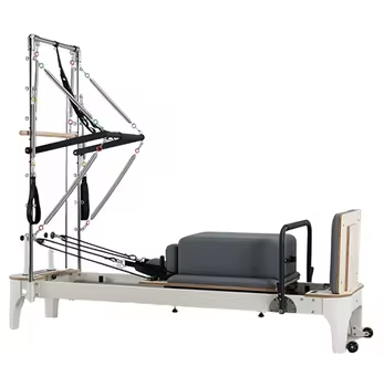 Oak Pilates Reformer White Bed with Half Tower